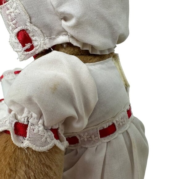 Vintage 1st Christmas Teddy Bear By Dakin 1983 White Red Dress Bonnet Babys - Picture 5 of 12